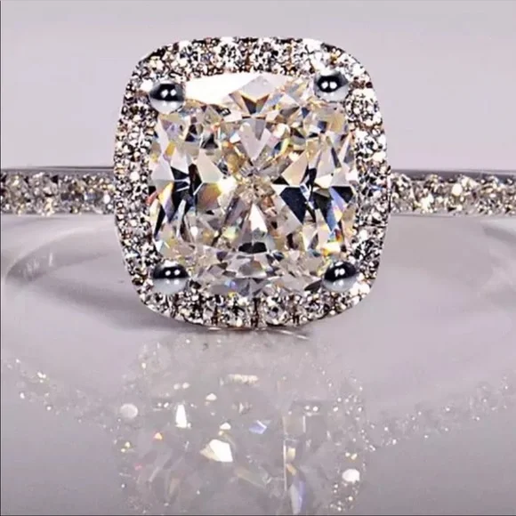 New 925 Silver Diamond Princess Cut Wedding Ring - Picture 2 of 2